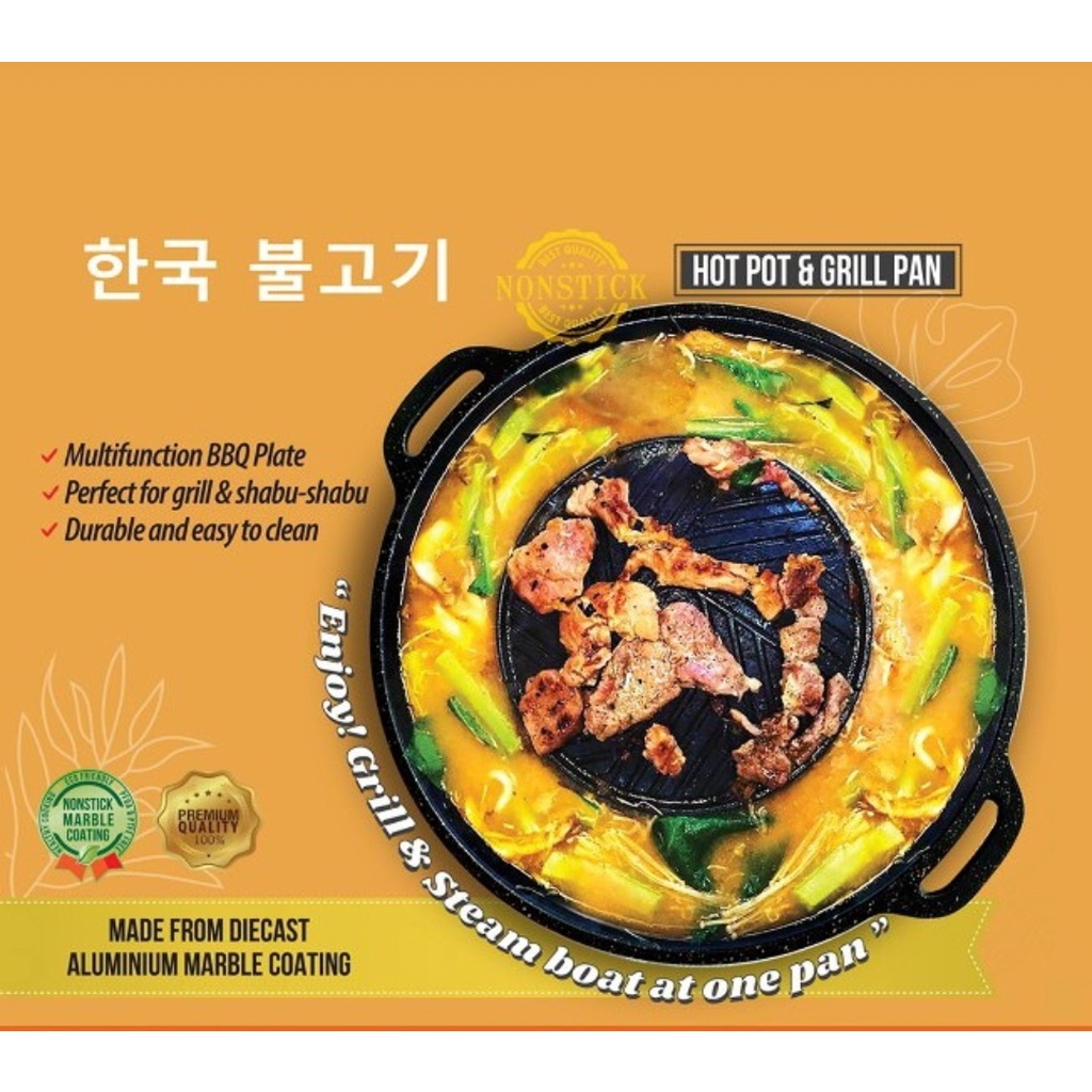 Panggangan BBQ Grill Pan Steam Boat Shabu shabu Hot Pot Bulgogi 2 in 1
