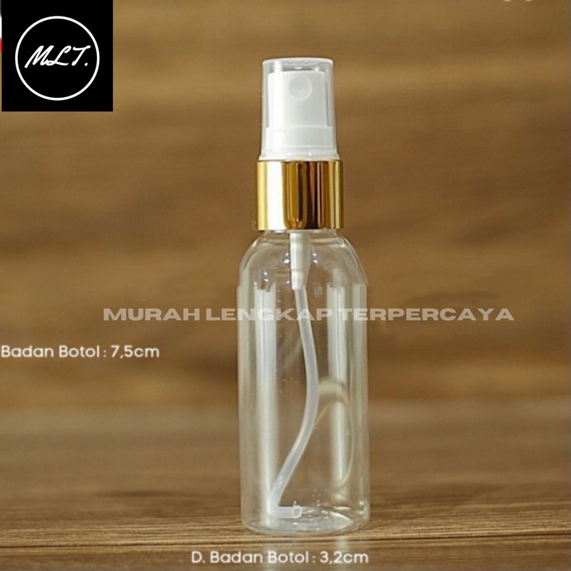 BOTOL SPRAY 60ML NECK GOLD BODY PUTIH CLEAR NATURAL BENING /  BOTOL 60 ML CLEAR BENING SRAY GOLD PET PLASTIK SEMPROT SPRAYER GOLD