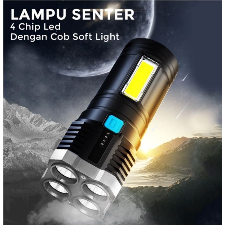 HS-19 Senter 4 LED Super Terang Jarak Jauh USB Rechargeable