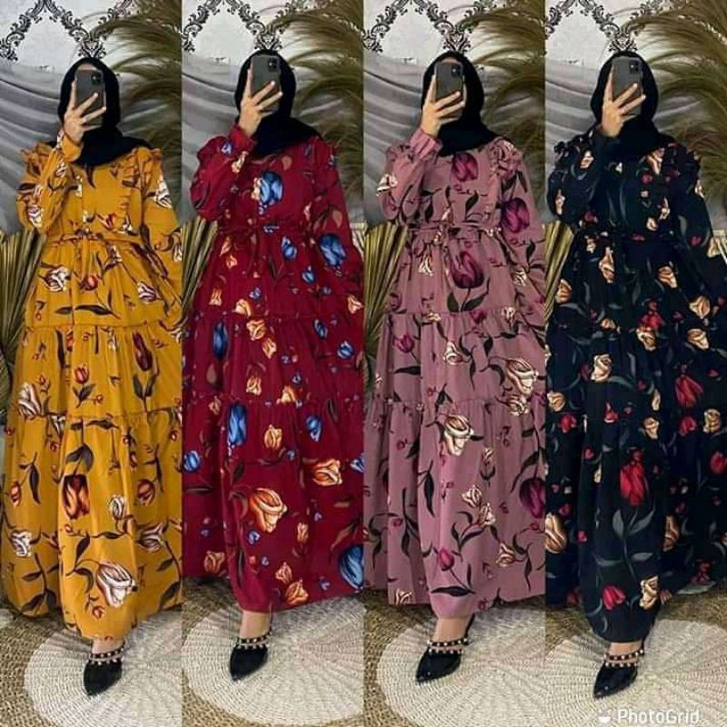 (COD) Gamis Monalisa Yuris Tulip Motif Bangkok Premium