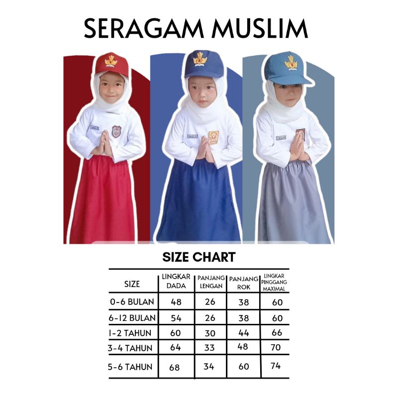 SERAGAM SEKOLAH BAYI MUSLIM / SEKOLAH / SERAGAM SEKOLAH / GRATIS NAMA ANAK /SERAGAM ANAK