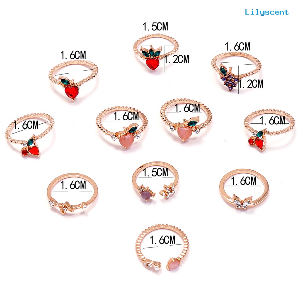 11pcs Cincin Knuckle Bentuk Buah Aksen Berlian Imitasi Electroplating Untuk Wanita