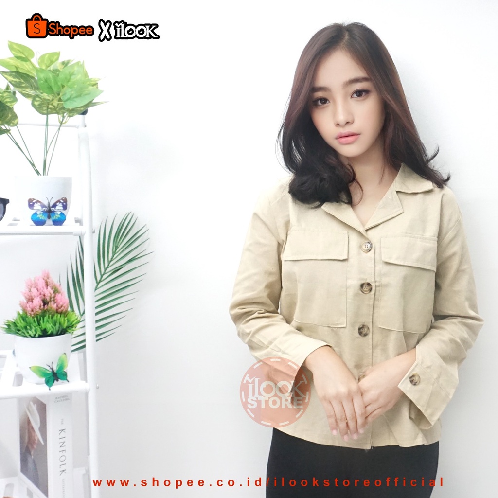 ilook | Claryn Outer Linen | Kemeja Linen | Atasan Wanita | Cardingan Saku