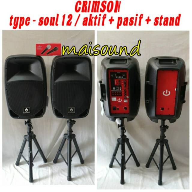 SPEAKER AKTIF CRIMSON 12 INCH SOUL 12 SOUL12 FREE STAND BONUS MIC PAKET SOUND SYSTEM KARAOKE KOMPLIT