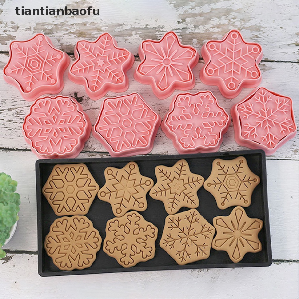 8pcs / set Cetakan Pemotong Kue Kering Bentuk Kepingan Salju Natal Untuk Aksesoris Dapur