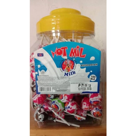 

permen kojek lolipop susu bronson hot mil toples isi 100 pcs berhadiah gelas dalam toples