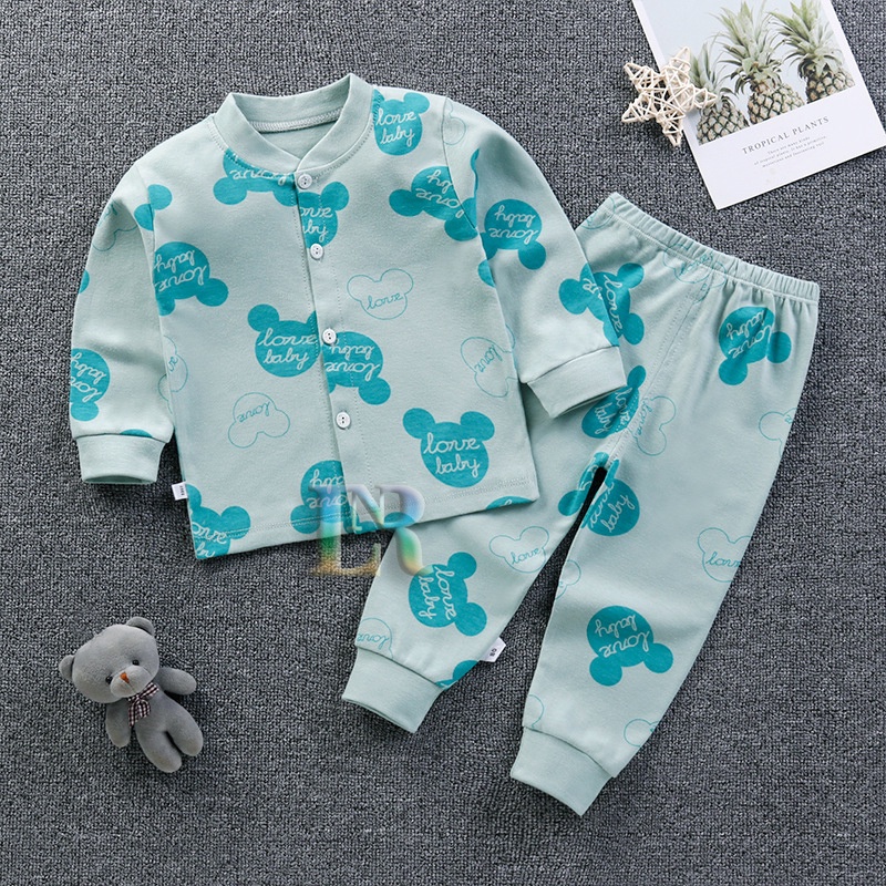 Setelan Baju Anak Pakaian Bayi Cowok Cewek Piyama Lengan Panjang 1 Set Bahan Premium New Born Cotton Adem Baju Tidur Hangat Baru lahir Balita Nyaman Lembut Katun