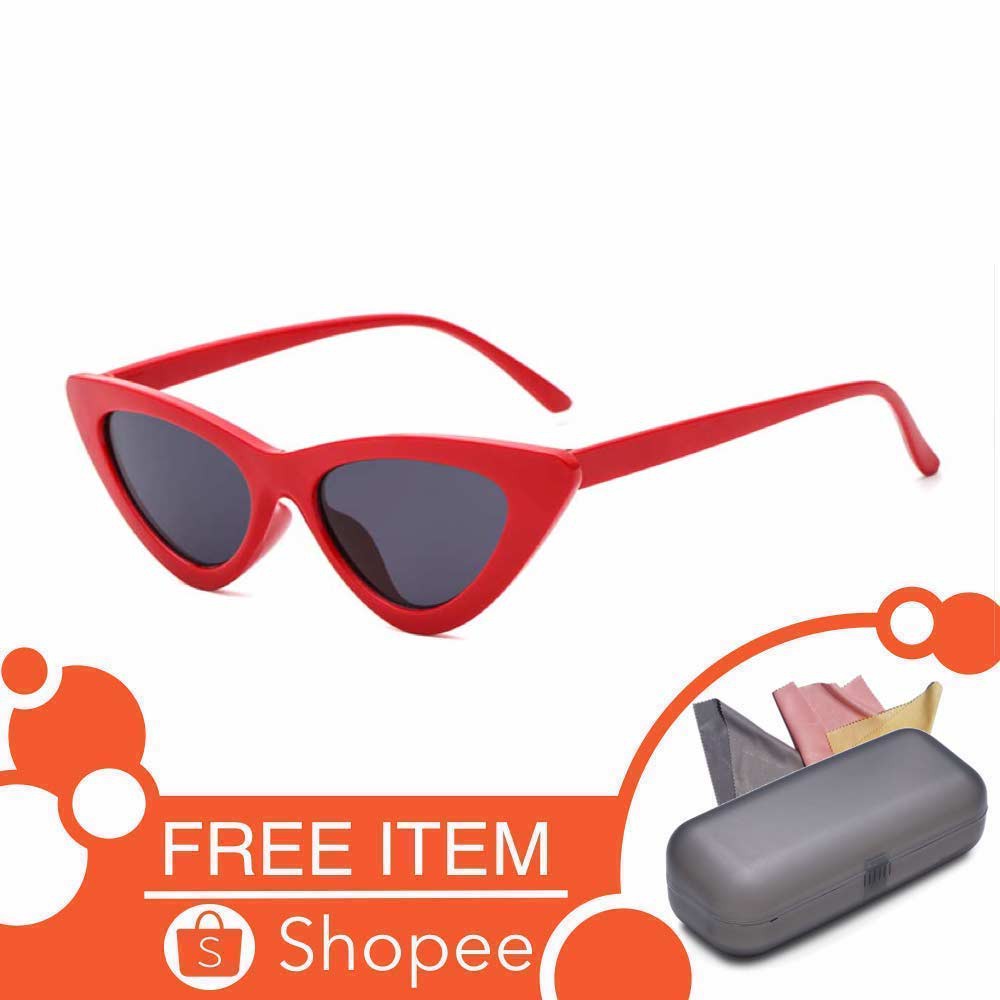 Anti UV Eye Cat Sunglasses [ Merah ] Kacamata Pria &amp; Wanita - TP Free Kotak Kacamata