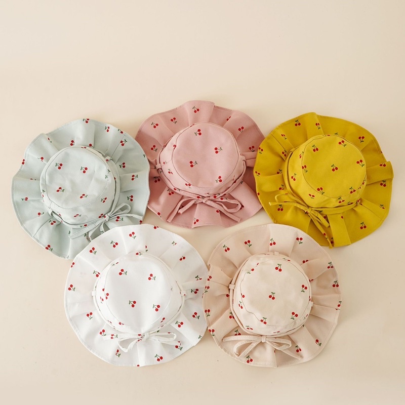 Topi Bucket Anak Bayi Balita Perempuan  Model Pita Cherry