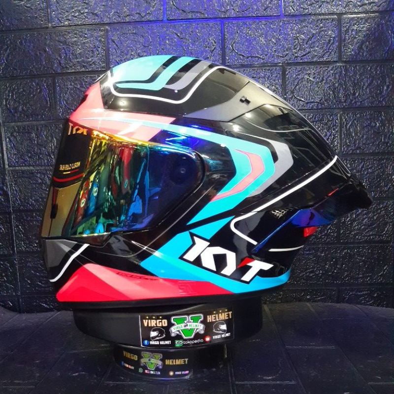 HELM KYT TT COURSE OVERTECH BLACK PINK PAKETAN