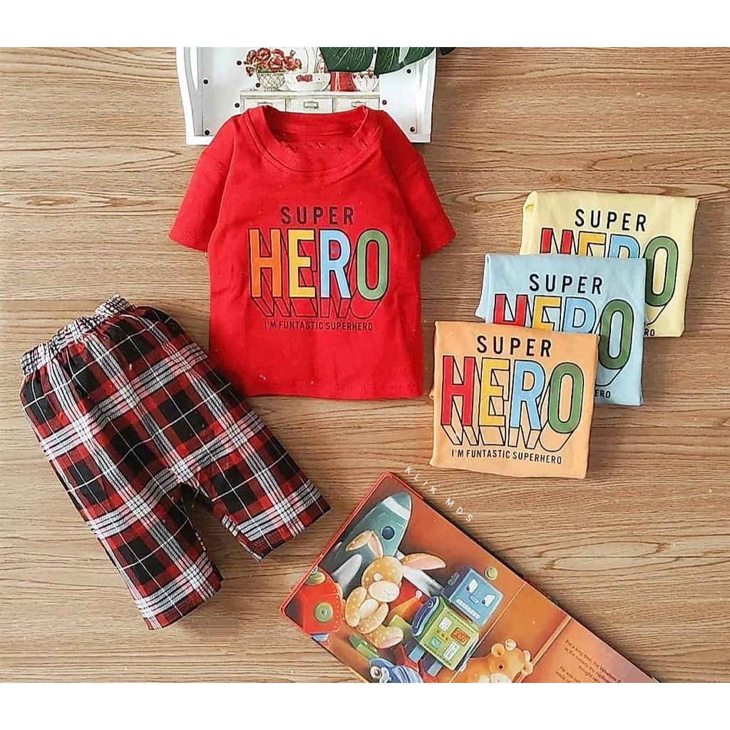 Setelan Baju Bayi Laki-Laki Motif Superhero / Setelan Anak Bayi Laki-laki