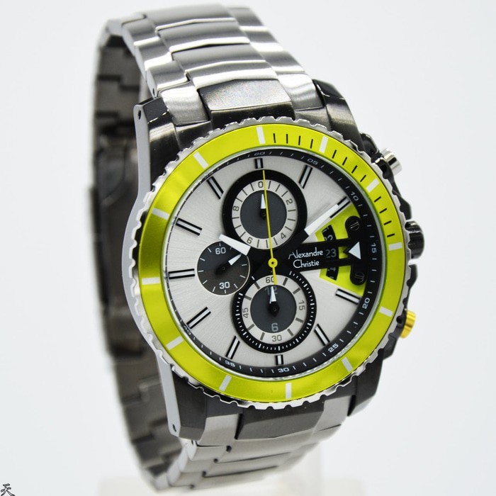 JAM TANGAN PRIA ALEXANDRE CHRISTIE AC 6455 BLACK GREEN WHITE ORIGINAL