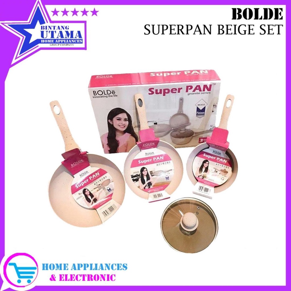 (COD) (HARGA PROMO) BOLDe SUPER PAN BEIGE SET WAJAN PANCI - Panci SUPERPAN 1 SET ISI 4 / Set Teflon 