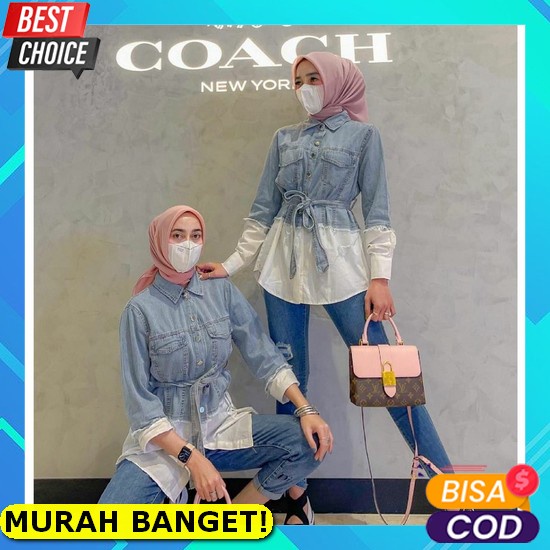 Julie Top Blouse Wanita Lengan Panjang Kombinasi Polos Baju Atasan Wanita Terbaru Fashion Wanita Kek