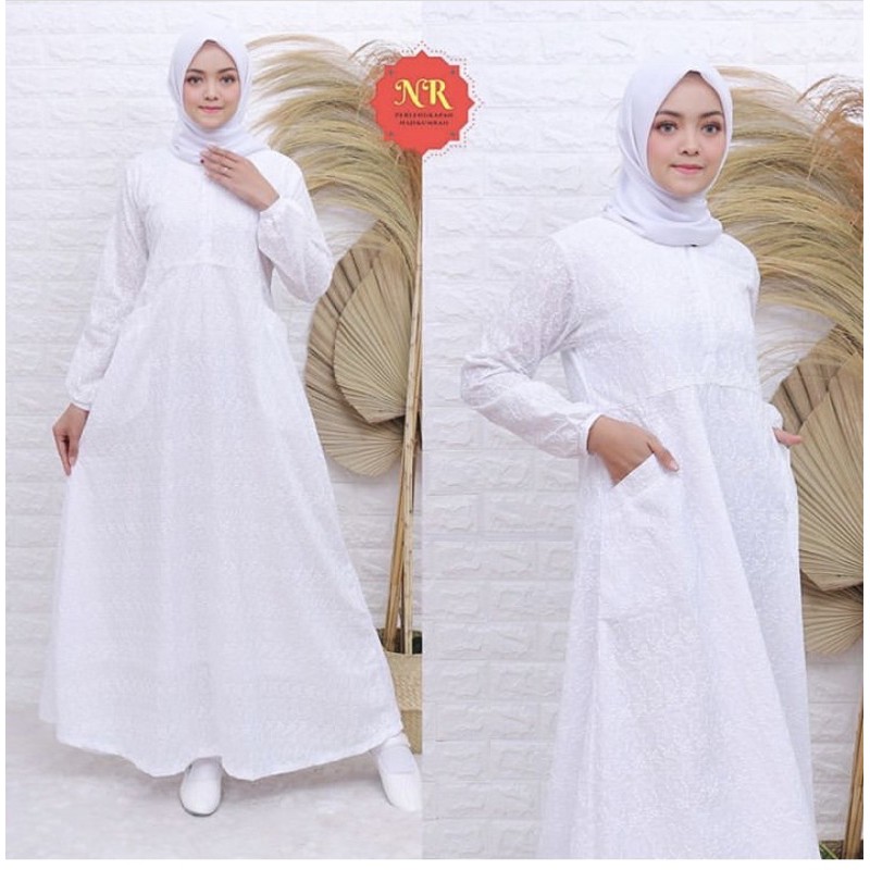 GAMIS PUTIH WANITA DEWASA / GAMIS HITAM HAJI UMROH / PERLENGKAPAN HAJI UMRAH ( kode OB )