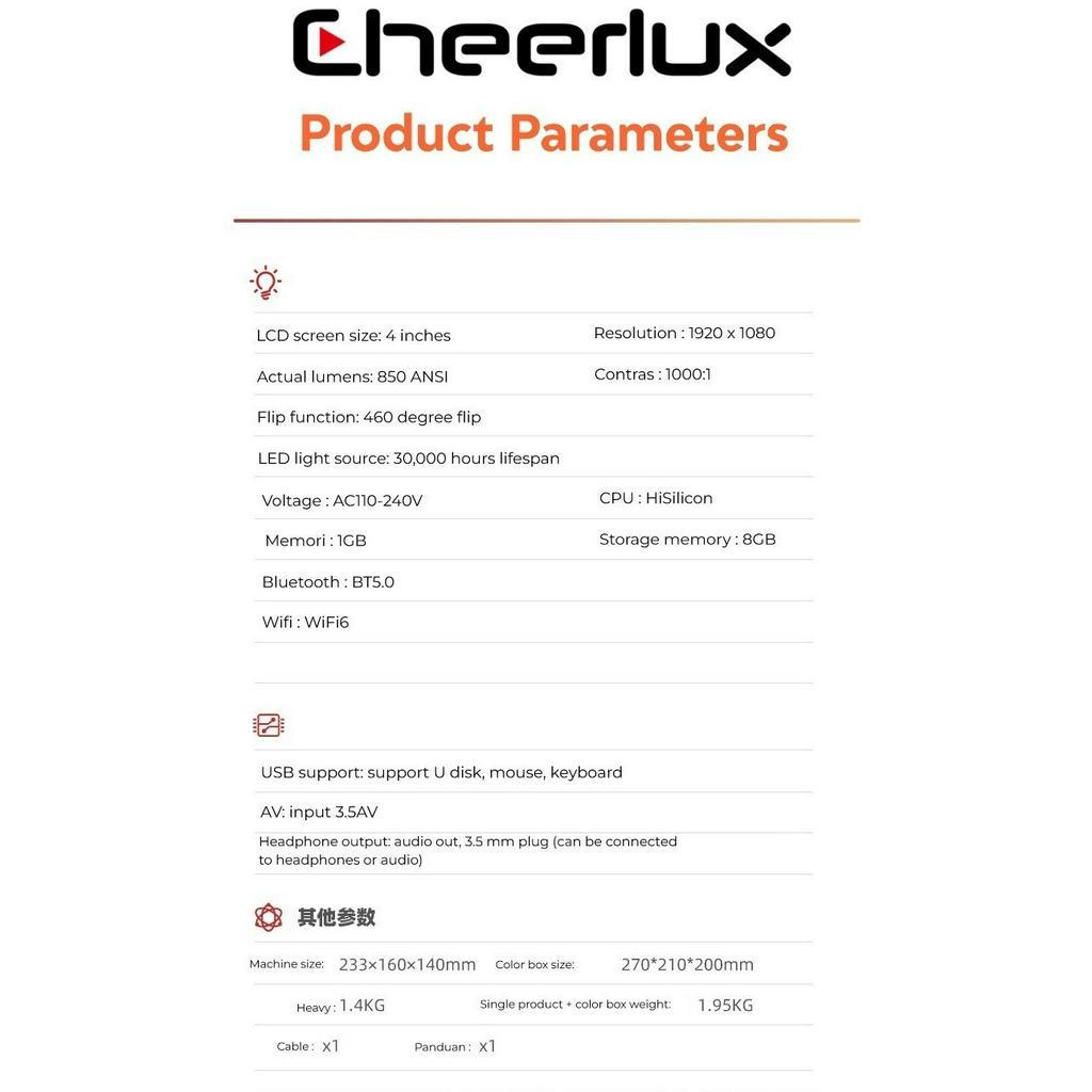 Proyektor Cheerlux C20 Android Wifi Bluetooth 3200 Lumens 1080P | CHEERLUX INDONESIA