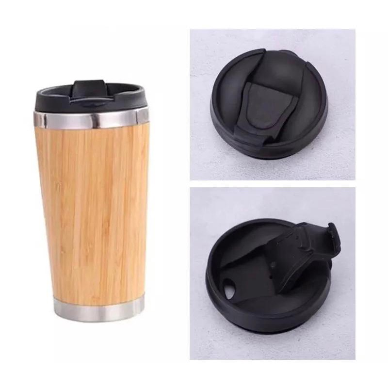 tumbler botol minum bambu 450ml / bamboo coffee cup travel stainless steel / natural mini thermos cup bamboo