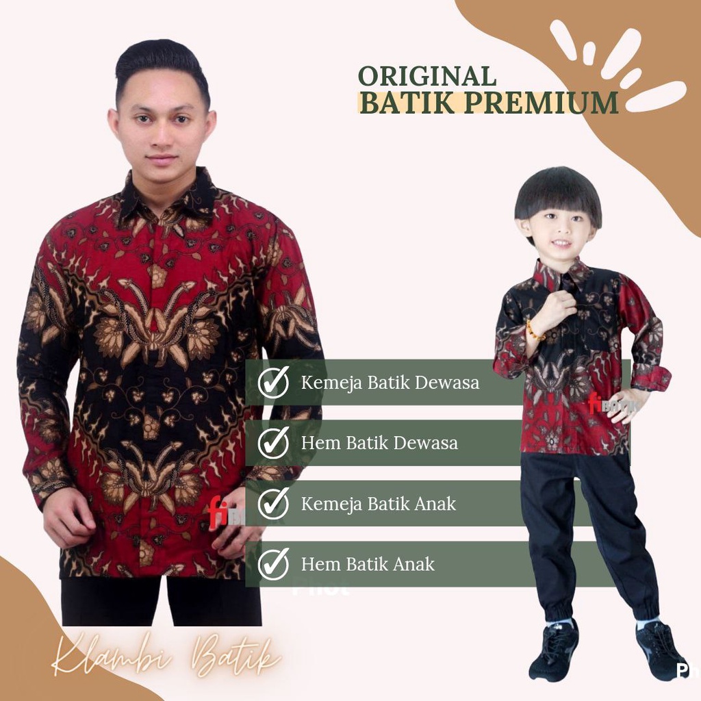 Kemeja Batik Pria Lengan Panjang Motif Keris // Couple Batik Ayah Dan Anak Cowok Usia 2-13 Tahun