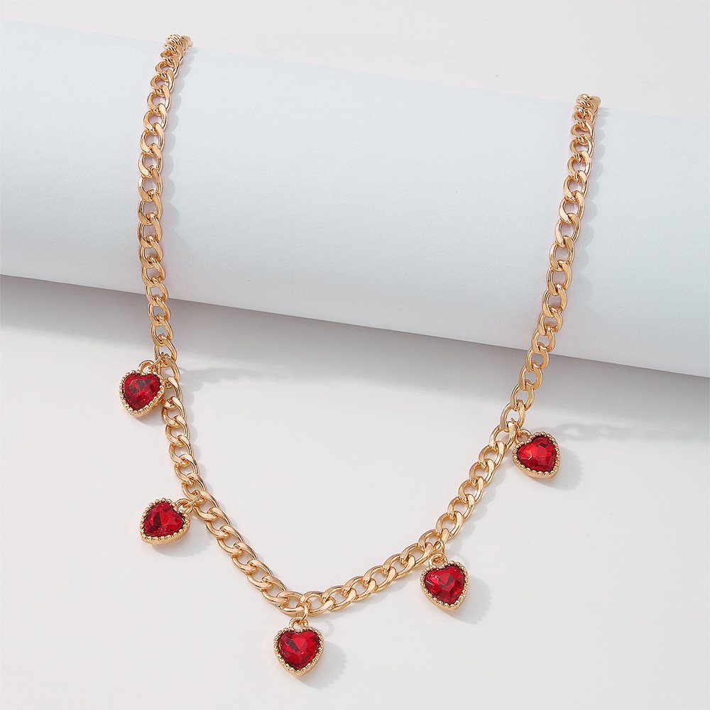 Kalung Berlian Kaca Bentuk Hati Gaya Retro