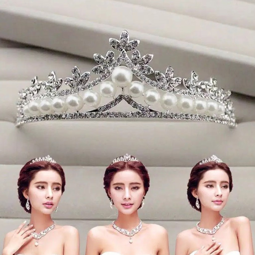 Tiny Crown Mutiara Putih - Hiasan Hijab / Aksesories Rambut Pengantin / Kepala - Mahkota Elegan