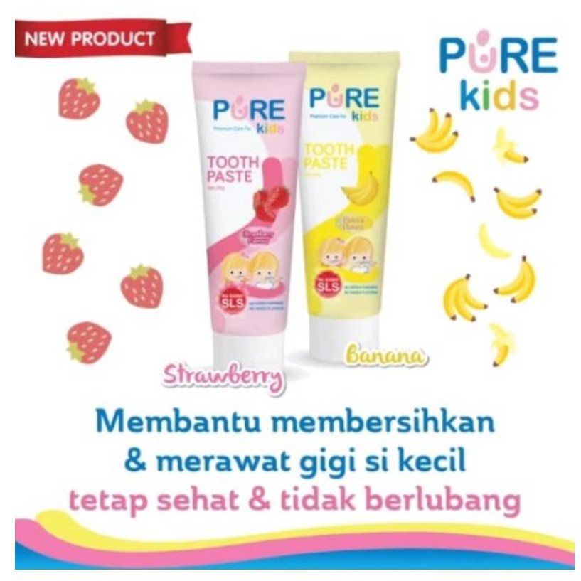 Pure Kids toothpaste Strawberry Odol Bayi /Anak Rasa Strawberry 50gr