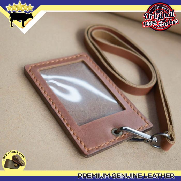 

GANTUNGAN NAME TAG ID CARD PEGAWAI KULIT ASLI HANDMADE WARNA BROWN TAN
