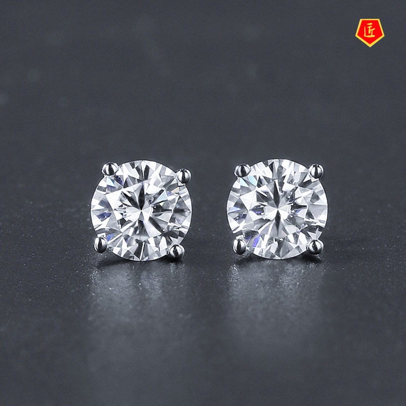 [Ready Stock]Pt950 Platinum Four-Claw Moissanite Earrings