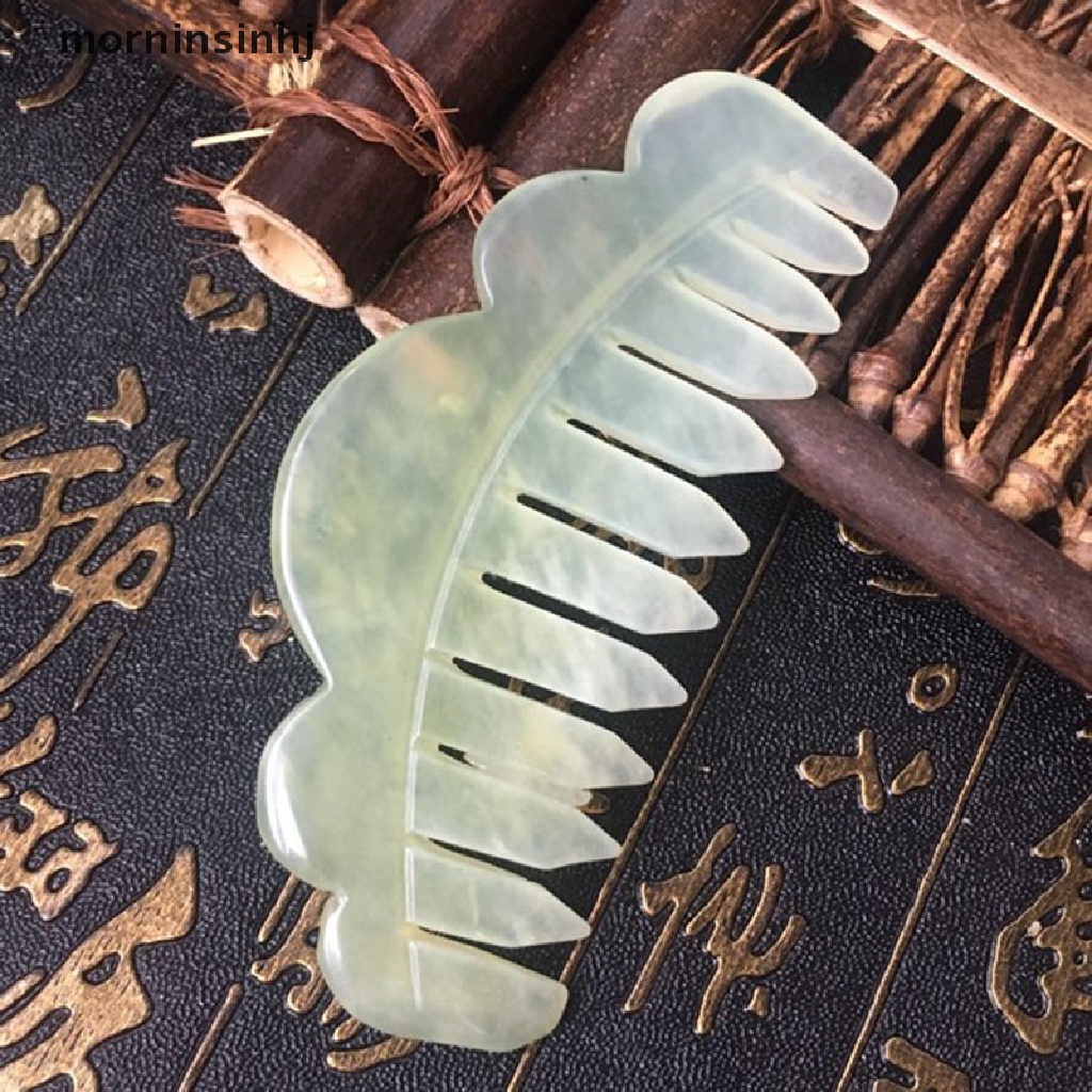 1pc Sisir Pijat Gua Sha Bahan Batu Giok Alami