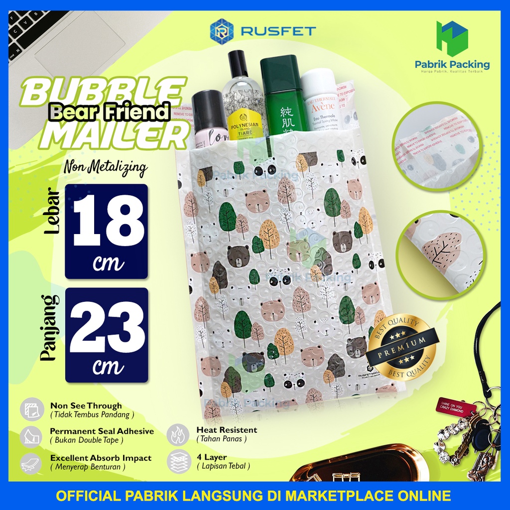 

Amplop Bubble Murah | Bubble Mailler | Polly Bubble Packing Premium Motif Bear and Friend 18x23cm Satuan