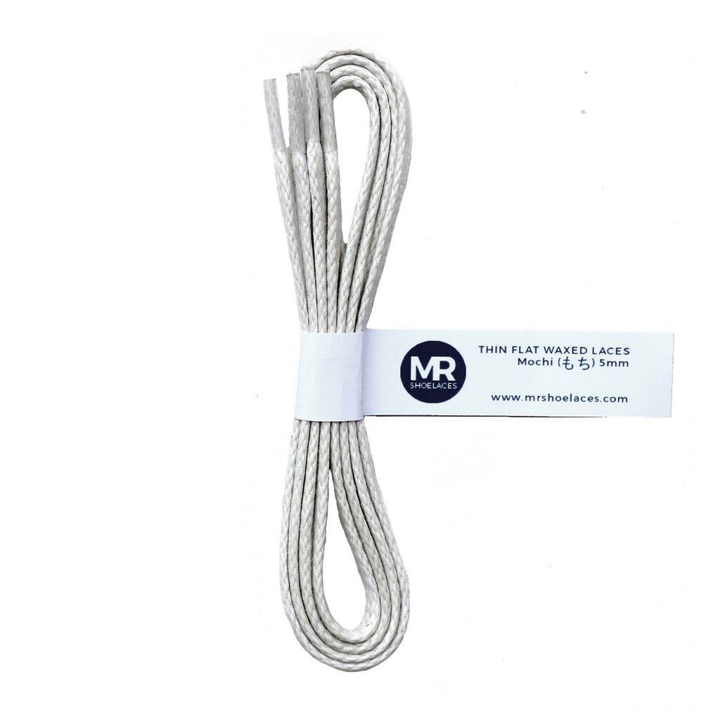 MR Shoelaces TH20 Mochi (White) Tali Sepatu Lilin Gepeng Thin 3-4mm (Waxed Laces) 50cm 80cm 100cm 120cm 150cm