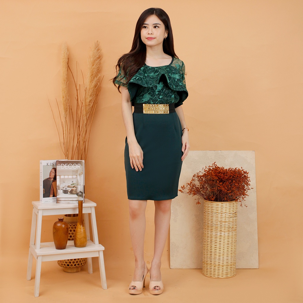 Kathryn collection # 159, Dres span scuba import premium kombinasi tile gliter mutiara free belt