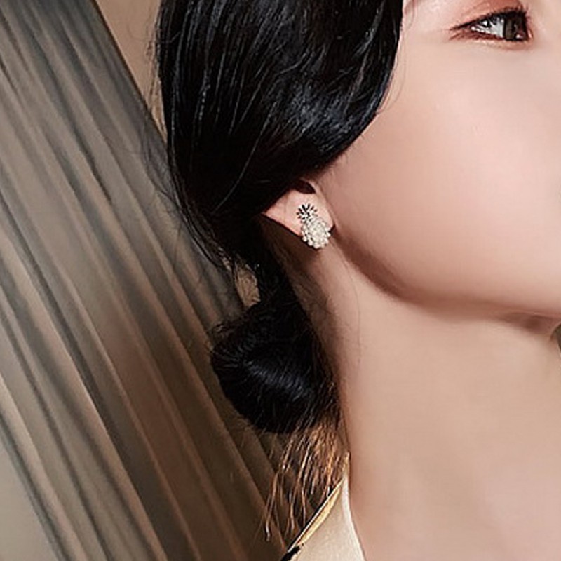 Anting stud Desain Nanas Aksen Mutiara Bahan alloy Gaya Jepang Dan Korea Selatan