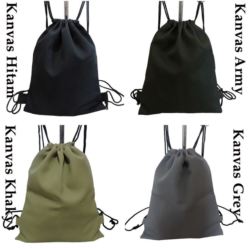 String Bag Kanvas Hitam | Tas Serut Ransel