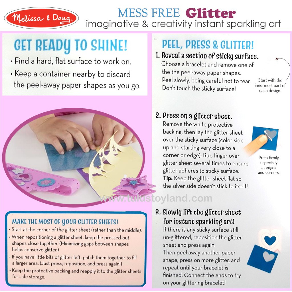 Melissa Doug Mess Free Glitter Foam Art Craft Mainan Kreativitas Anak Tiara Bracelets Gliter Spon