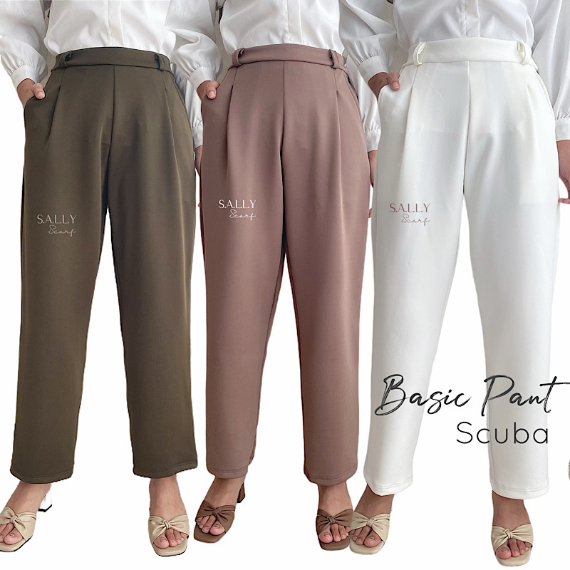 Baggy Pants Premium Scuba, Celana Wanita Basic