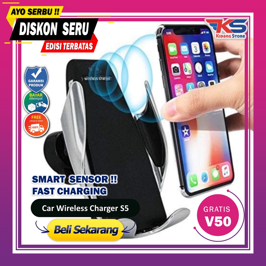 Car Wireless Charger S5 Holder Hp Handphone Charger Mobil Smart Sensor Wireless car charger s5 autom