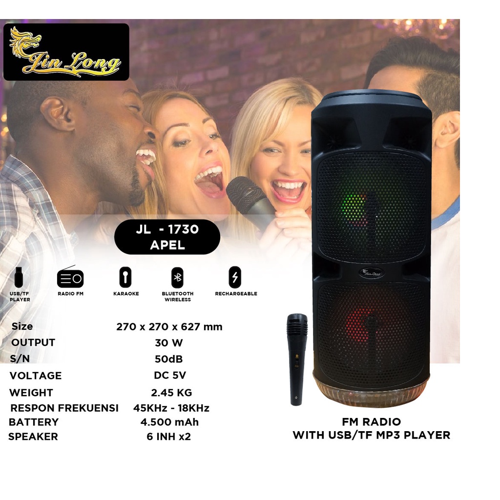 SPEAKER JINLONG ORIGINAL JL 1730 APEL SPEAKER KARAOKE BLUETOOTH FREE MIC