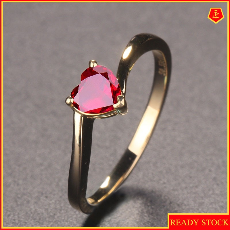 [Ready Stock]Simple Personality Red Diamond Heart-Shaped Ring for Women