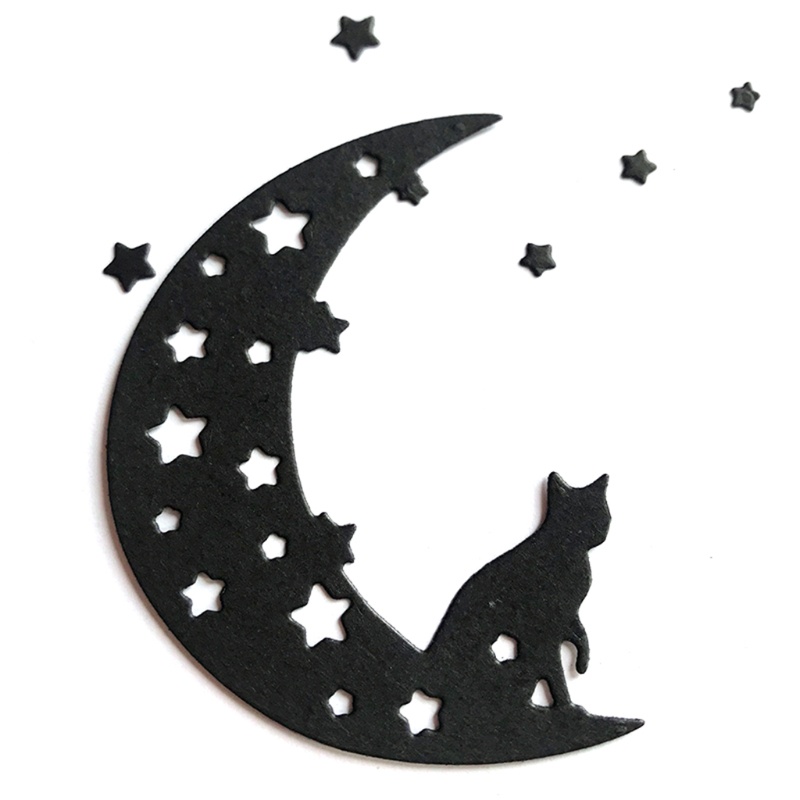 Cetakan Stensil Cutting Dies Motif Kucing Bulan Halloween Bahan Metal Untuk Scrapbook / Craft DIY