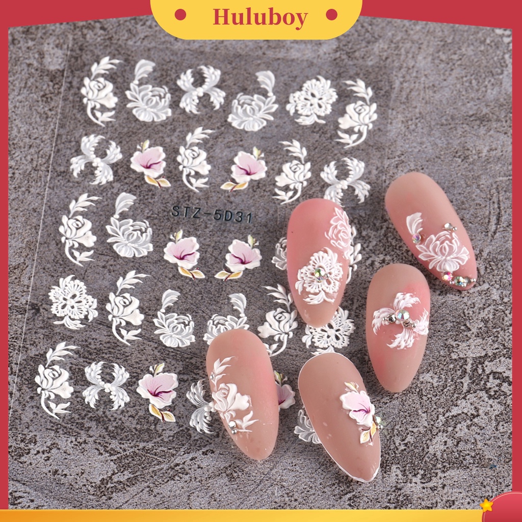 Huluboy Huluboy♡ Stiker Kuku Motif Bunga Timbul Untuk Dekorasi Nail Art