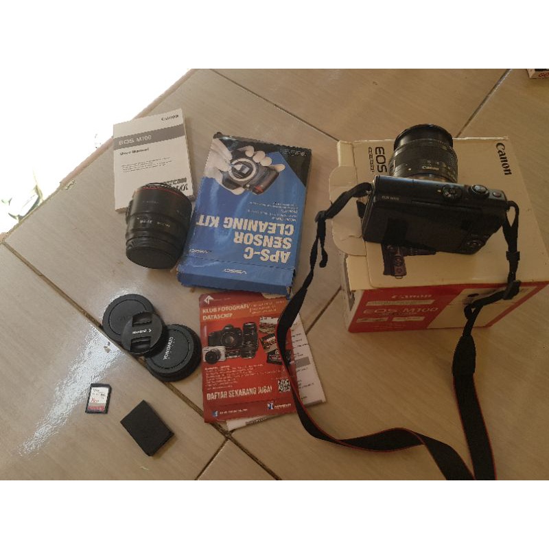 Canon Eos M100+lensa fix yongnu 50mm merek II