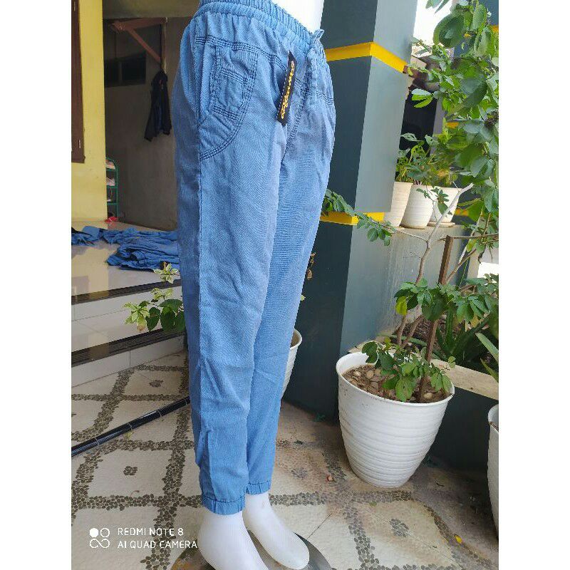Jeans kulot wanita masa kini - all size - pinggang karet - tali depan - bahan  grey-8