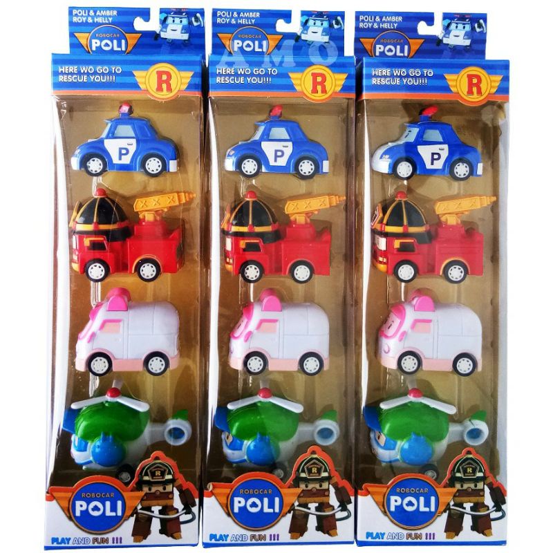 (isi 4 pcs) MAINAN MOBIL MINI ANAK ROBOCAR POLI PULL BACK CAR