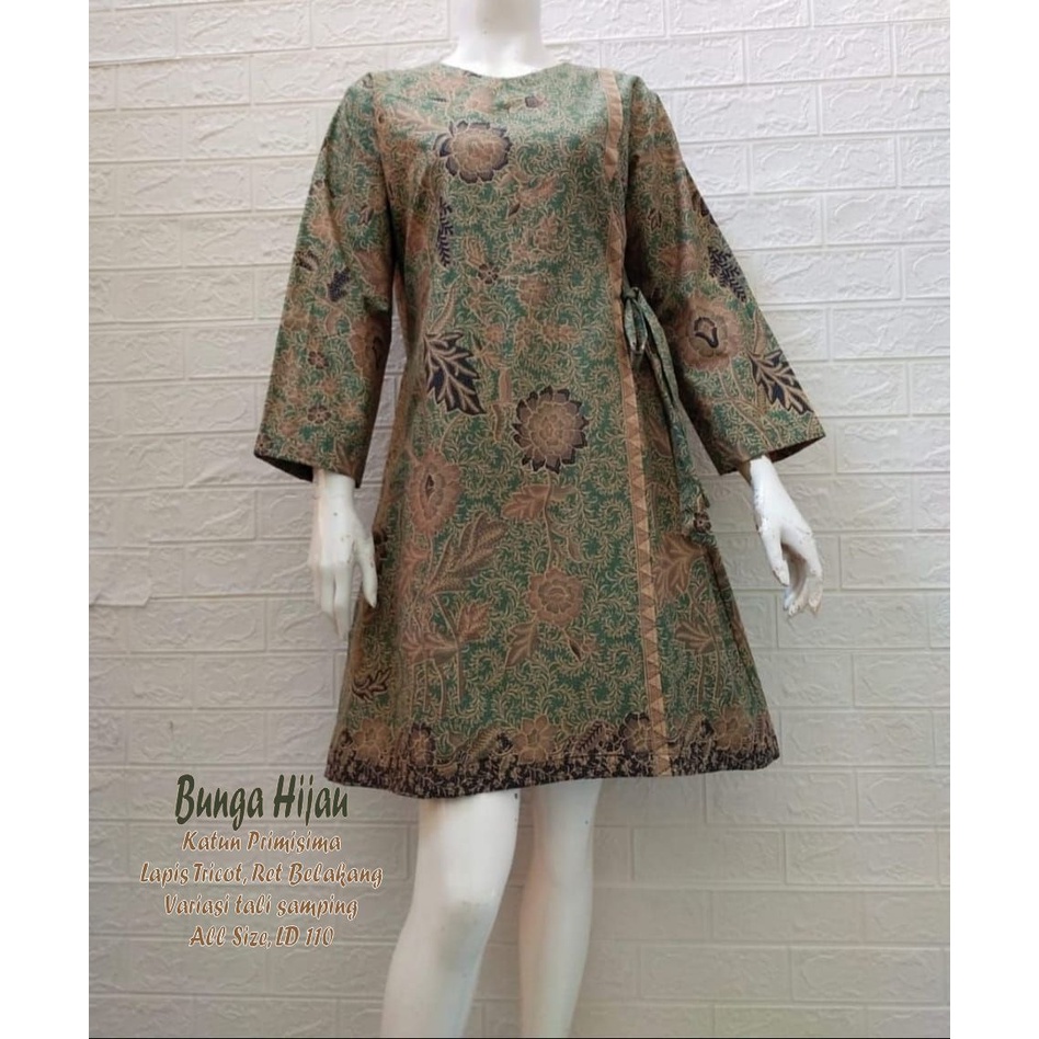 Batik Wanita Tunik Bunga Hijau Dress Batik by Florist