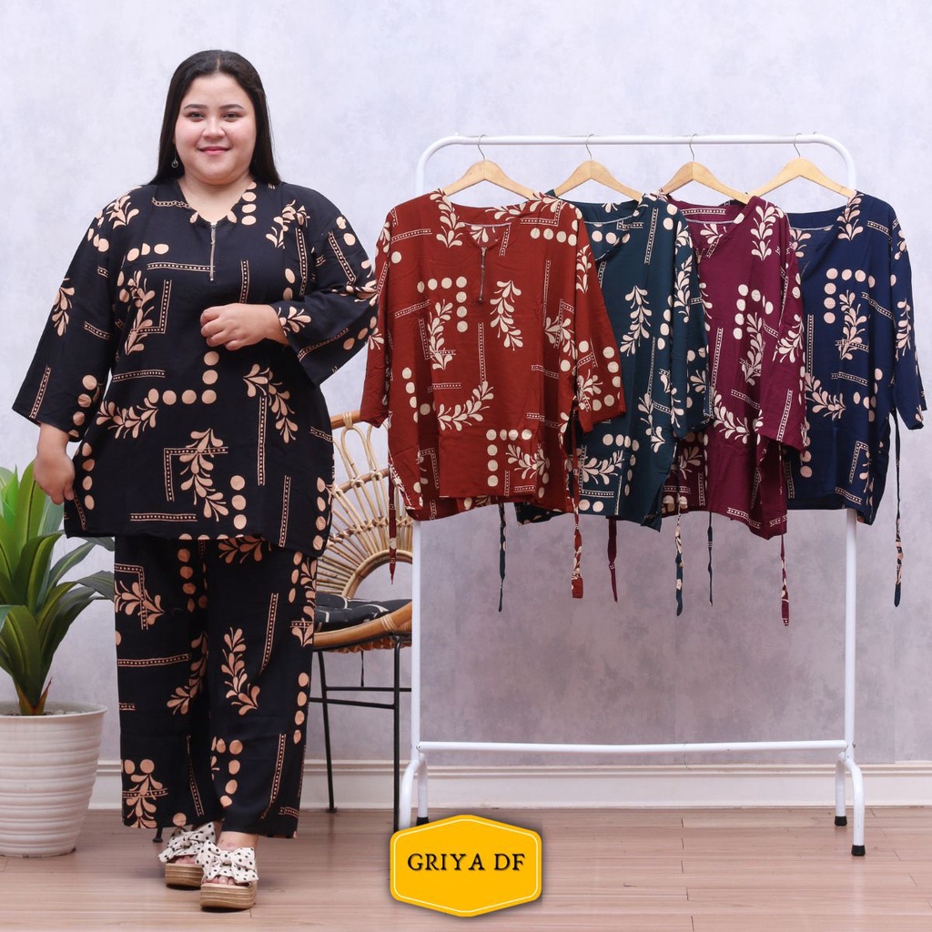 baju setelan jumbo pajamas oneset piyama jumbo wanita ld 130cm muat bb 85kg motif kekinian