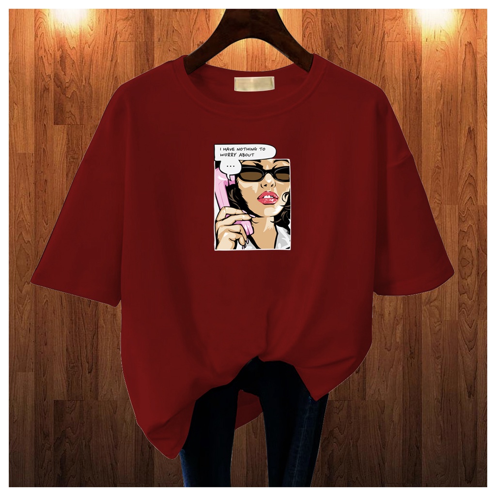 CALVIERO SHOP - BAJU KAOS ATASAN WANITA PRINT GIRL NOTHING WORRY LOGO GALAXY PRINT
