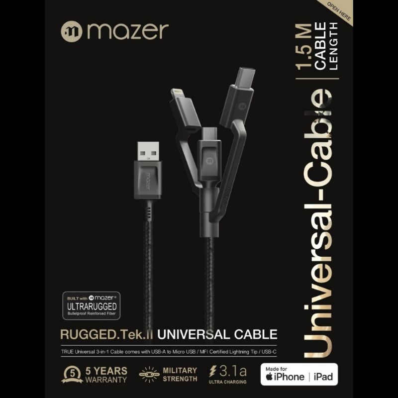 Original Mazer Kabel Data Cable 3in1 Fast Charging Lightning MFI Type C Micro USB Casan Cas Charger