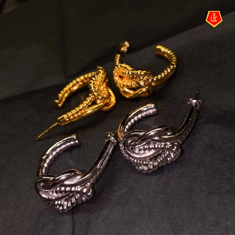 [Ready Stock]INS Style Personalized 925 Silver Knotted Stud Earrings