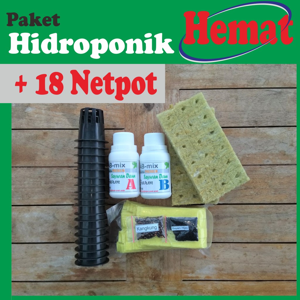 Paket Hidroponik Pemula Hemat - Nutrisi AB mix - Kain Flanel - Rockwool - Benih Repack