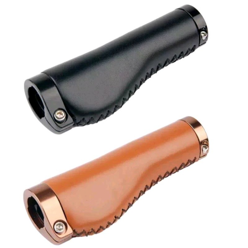 Handgrip Leather kulit sintetis double lock hand grip model pipih golok classic retro vintage Coklat Brown Hitam Cocok Buat Sepeda Tema Classic Commuter Mtb Touring Seli Lipat Folding Bike Cruiser